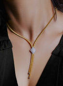 Collar italiano chapado en oro de plata 925 con acento en forma de diamante con micro pavé CZ - ITN00120GP-RH