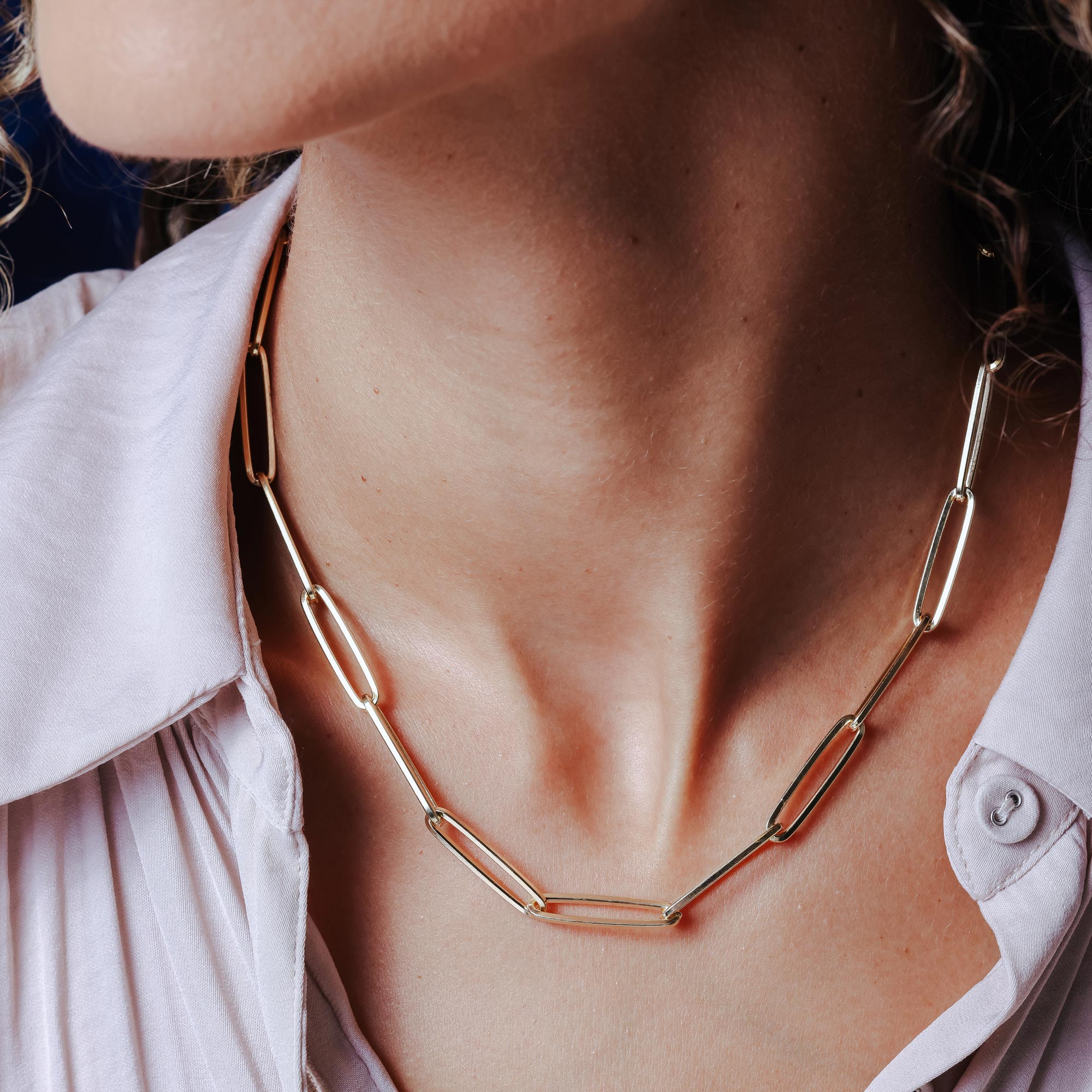 Silver 925 Gold Plated Adjustable Long 5.5mm Paperclip Necklace
