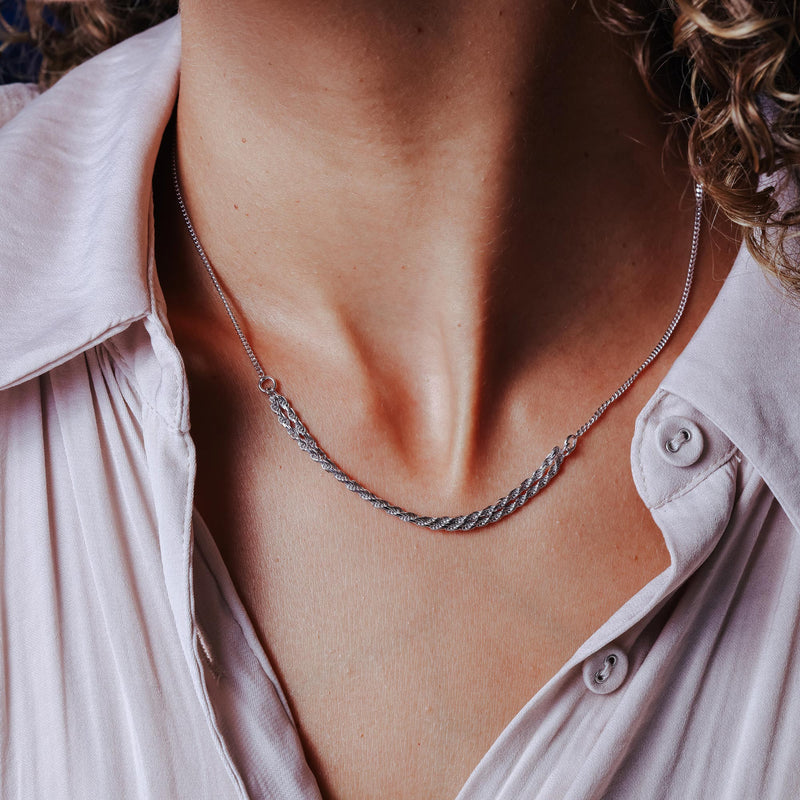 Collar ajustable de cuerda de 1,7 mm con hilo curvo chapado en rodio de plata 925 - ITN00171-RH