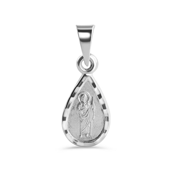 925 Sterling Silver High Polished Diamond Cut Saint Jude Teardrop Pendant - JCA006-5