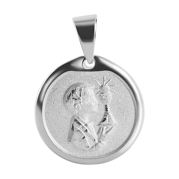 Silver 925 High Polished DC Communion Medallion Matte Finish for Boy - JCA012-9