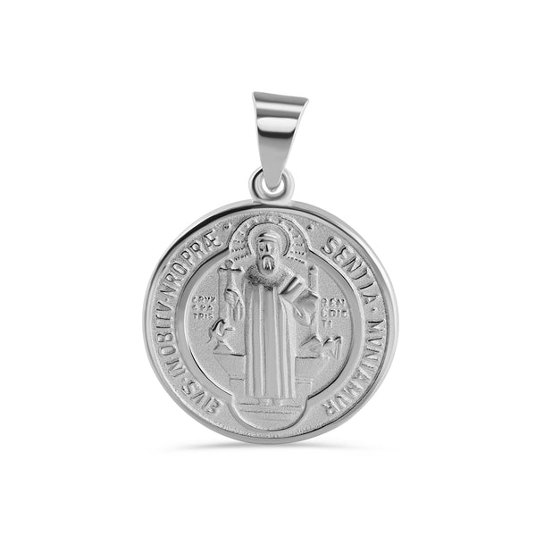 Colgante Medallón San Benito con Borde Alto Pulido de Plata 925 - JCA025-R22