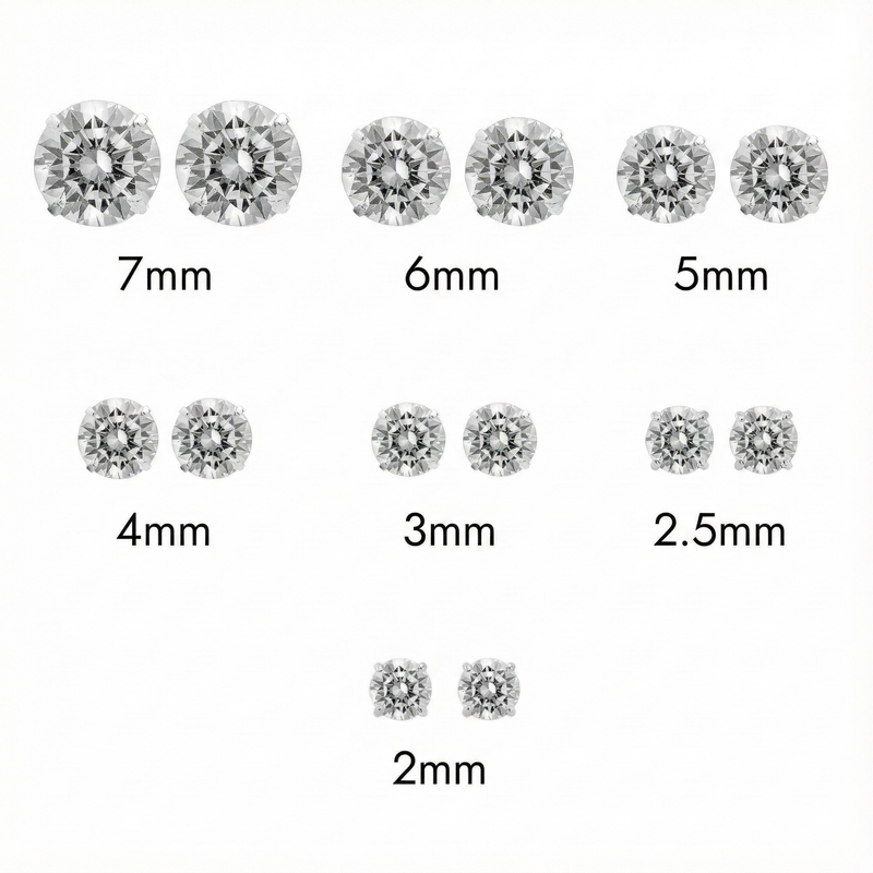 Pendiente redondo de plata de ley 925 rodiada con piedra de moissanita y cierre a presión - MGME00008