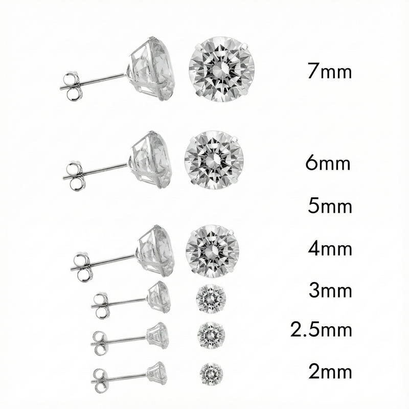 Pendiente redondo de plata de ley 925 rodiada con piedra de moissanita y cierre a presión - MGME00008