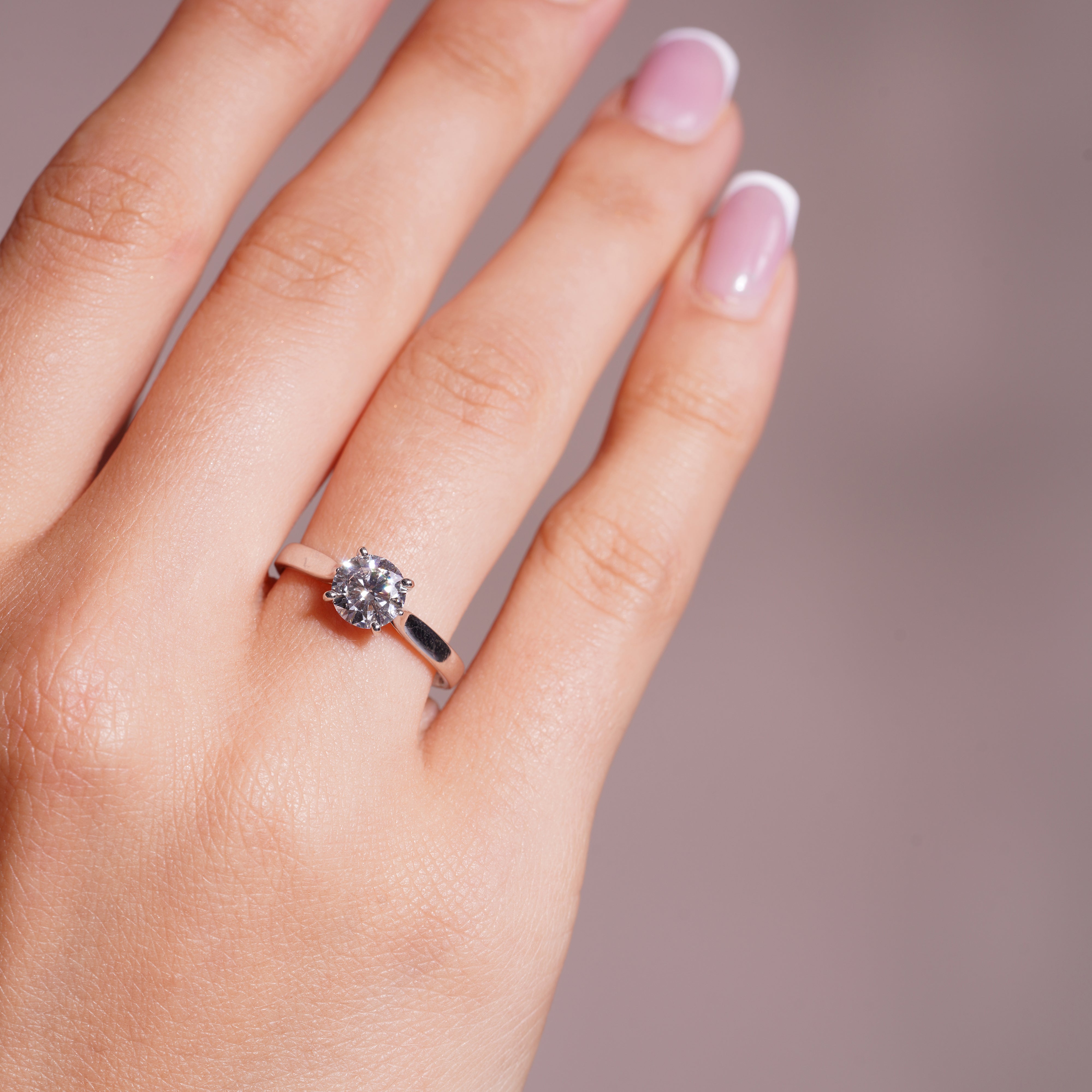 Rhodium Plated 925 Sterling Silver Round Lab Grown Diamond Solitaire Engagement Ring - LGMR00011