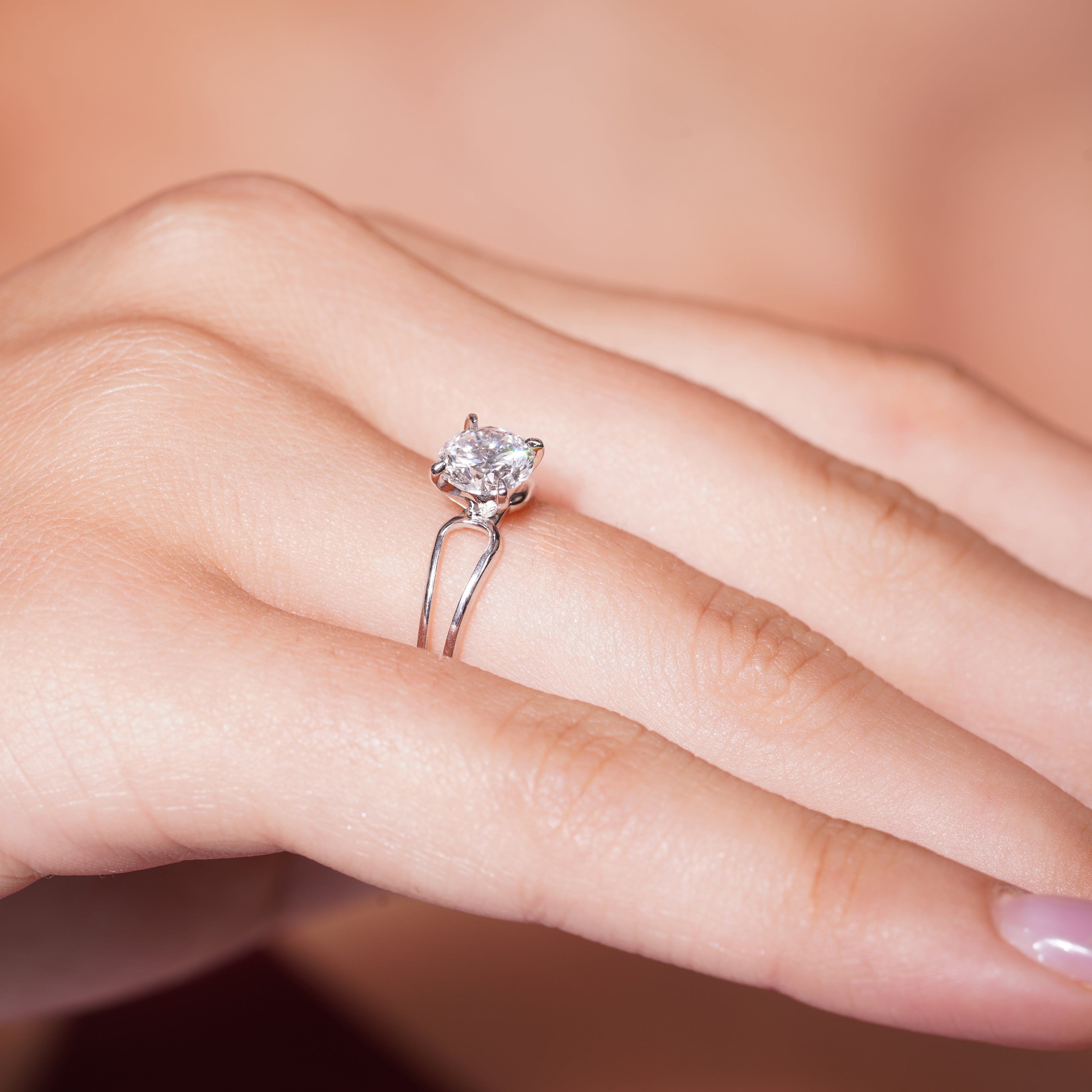 Rhodium Plated 925 Sterling Silver Round Lab Grown Diamond Bypass Engagement Ring - LGMR00012