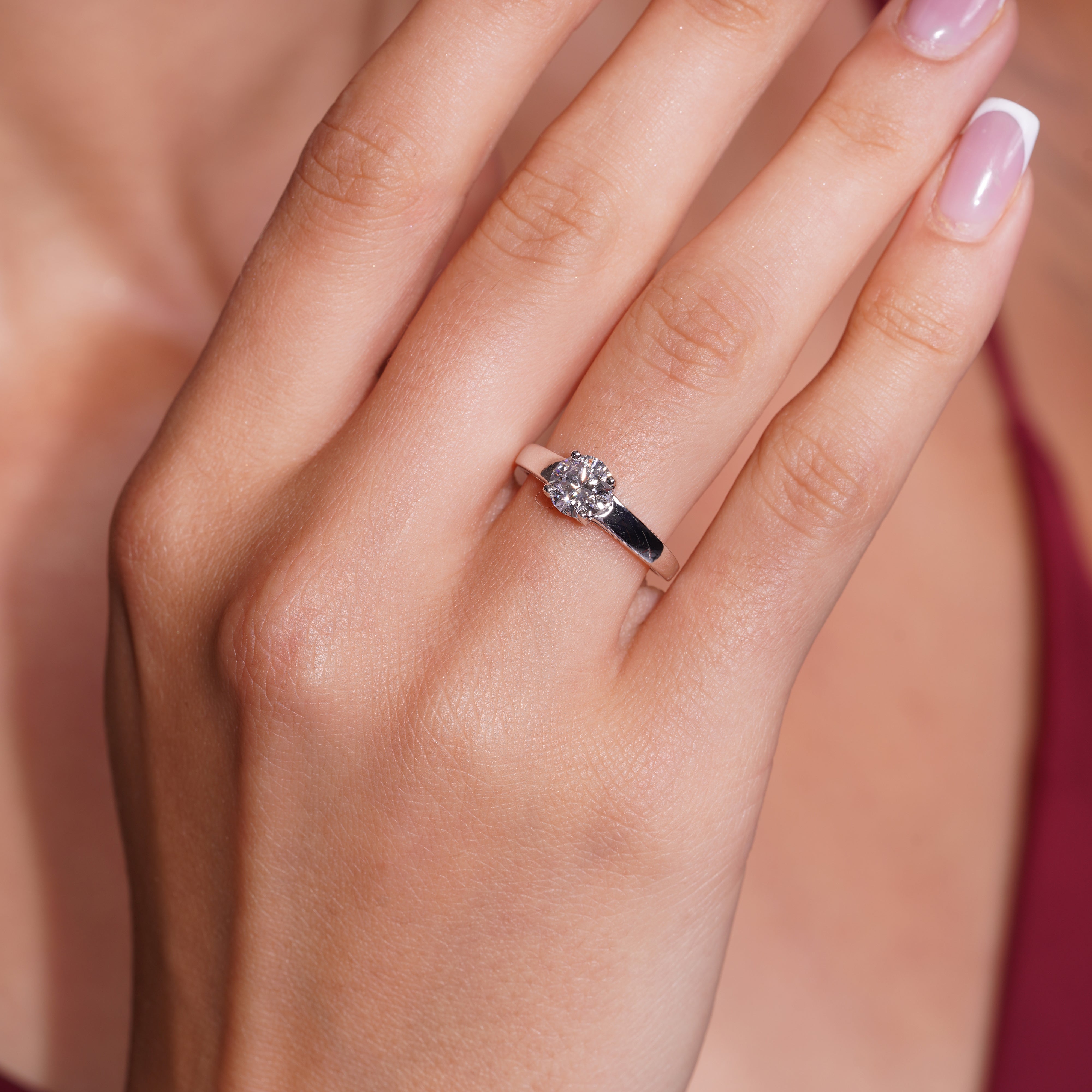 Rhodium Plated 925 Sterling Silver Round Lab Grown Diamond Solitaire Engagement Ring - LGMR00014