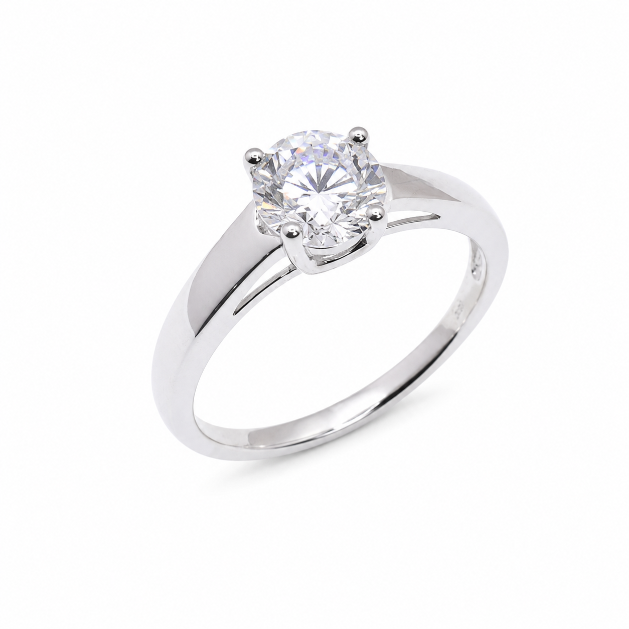 Rhodium Plated 925 Sterling Silver Round Lab Grown Diamond Solitaire Engagement Ring - LGMR00014