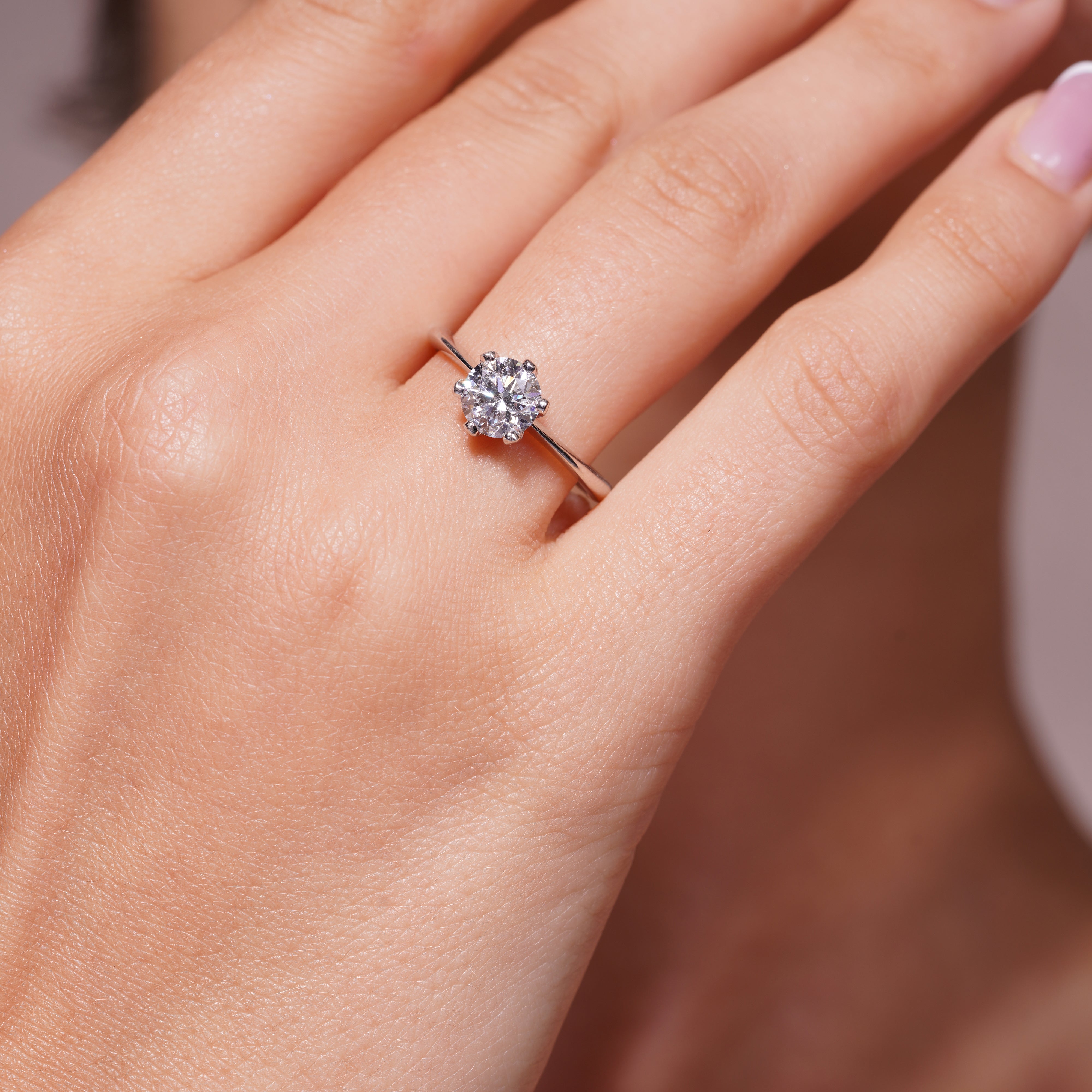 Rhodium Plated 925 Sterling Silver Round Lab Grown Diamond Solitaire Engagement Ring - LGMR00016