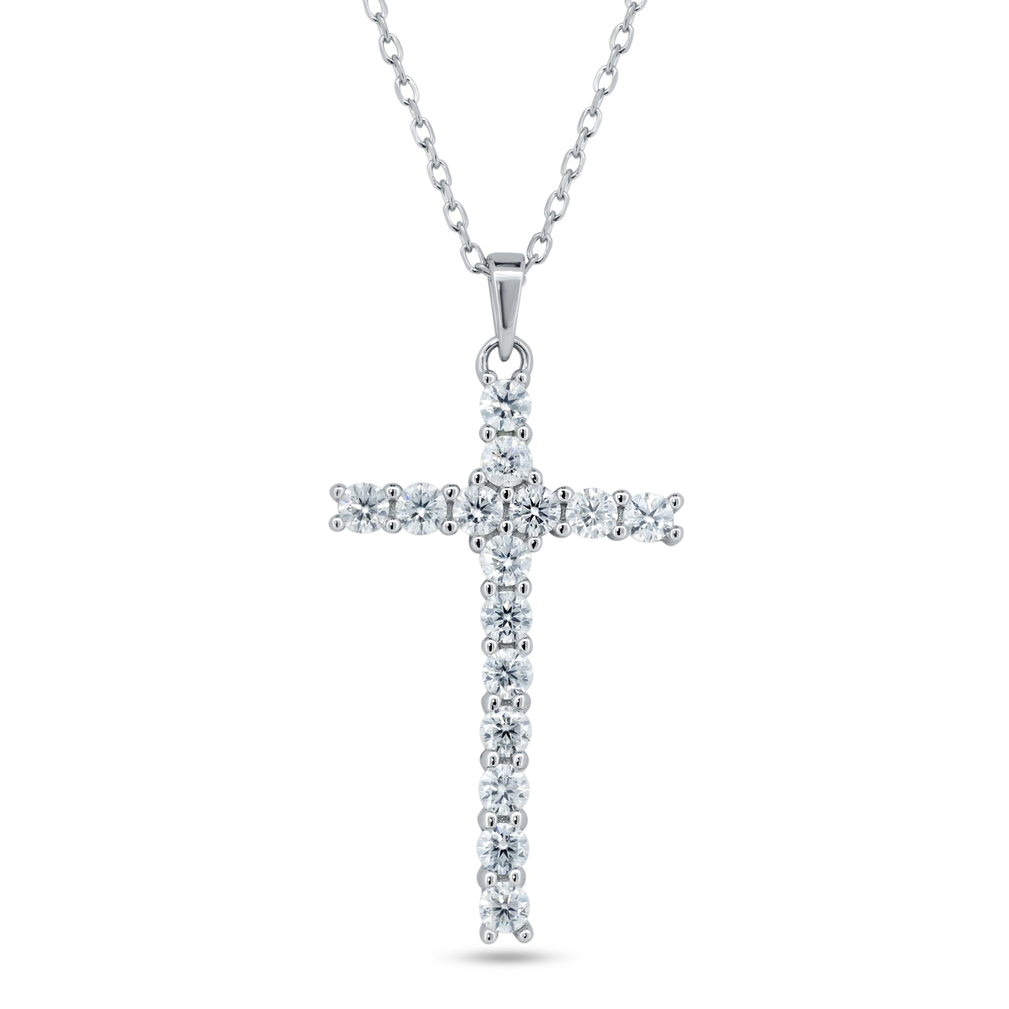 Silver Rhodium 925 Cross Moissanite Necklace - MBGP00003 | Silver