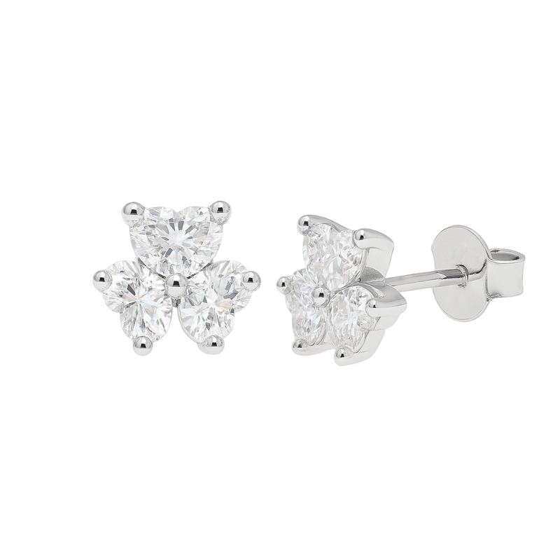 Rhodium Plated 925 Sterling Silver Moissanite Three Stone Flower 6.5mm Stud Earring - MDGE00015