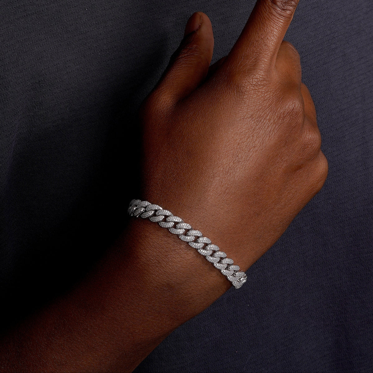 Silver 925 Rhodium Plated Moissanite Curb 9.5mm Bracelet