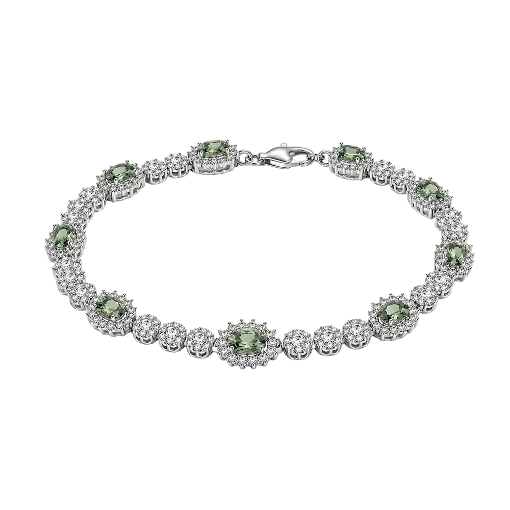 Rhodium Plated 925 Sterling Silver Moissanite Halo Tennis Bracelet