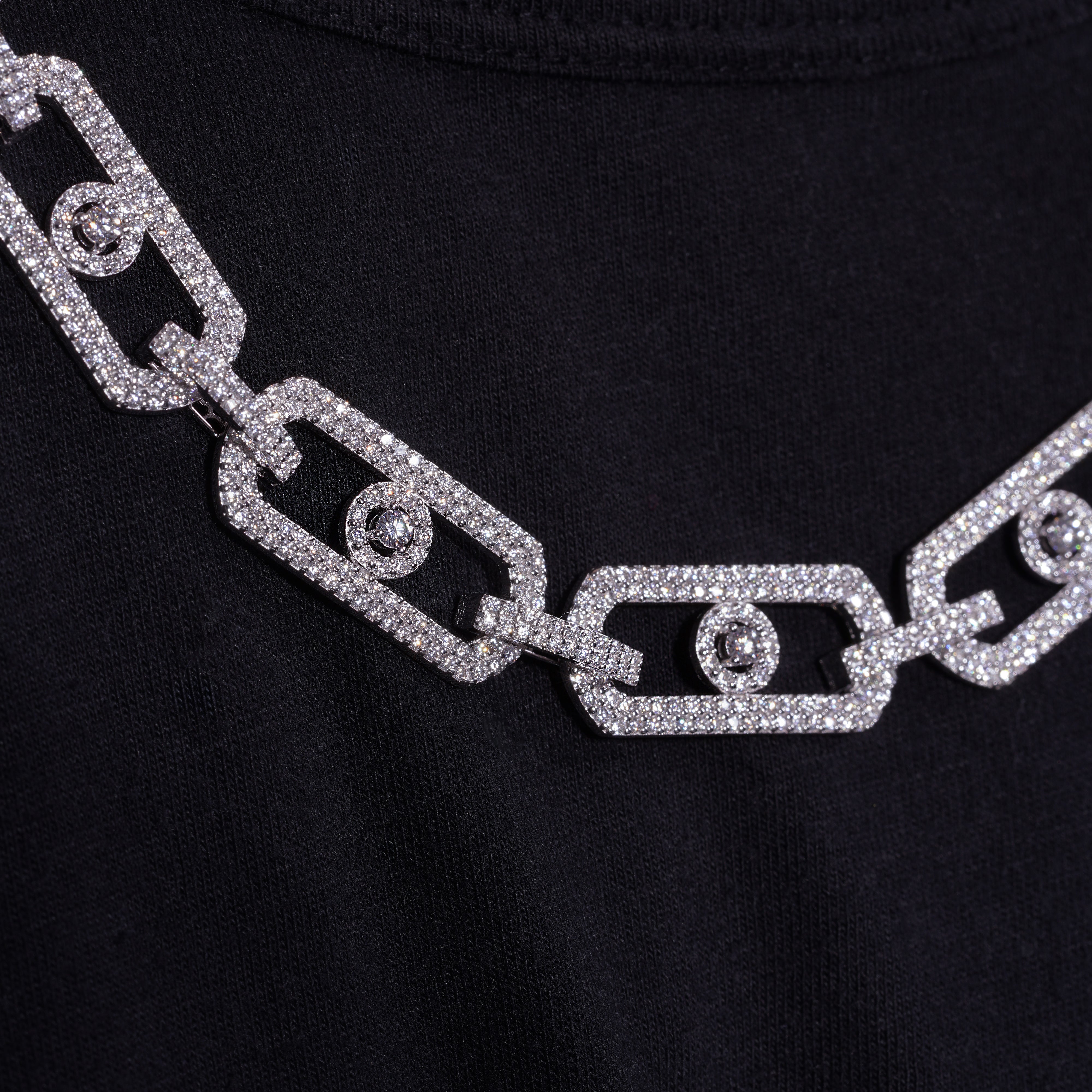 Rhodium Plated 925 Sterling Silver Moissanite Geometric Link Pave 11mm Necklace - MGMN00009