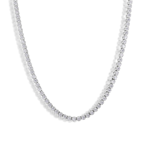 Rhodium Plated 925 Sterling Silver Moissanite Stone 3mm Tennis Necklace - MGMN00018