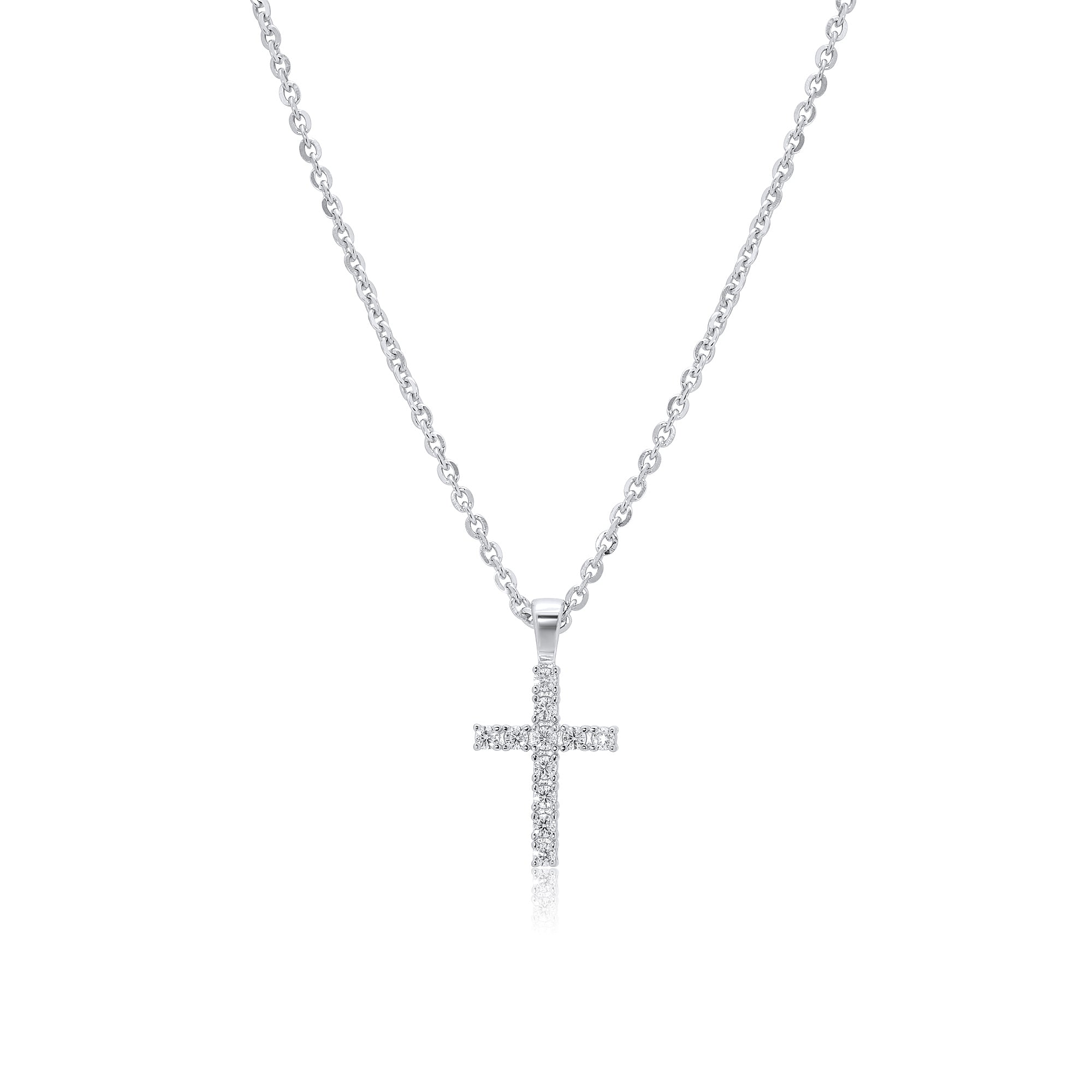 Colgante de cruz de moissanita de plata de ley 925 rodiada (9,6 mm x 17,5 mm) - MGMN00020