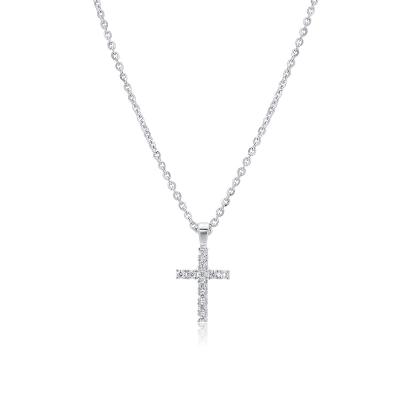 Rhodium Plated 925 Sterling Silver Moissanite Cross 9.6mm x 17.5mm Pendant - MGMN00020