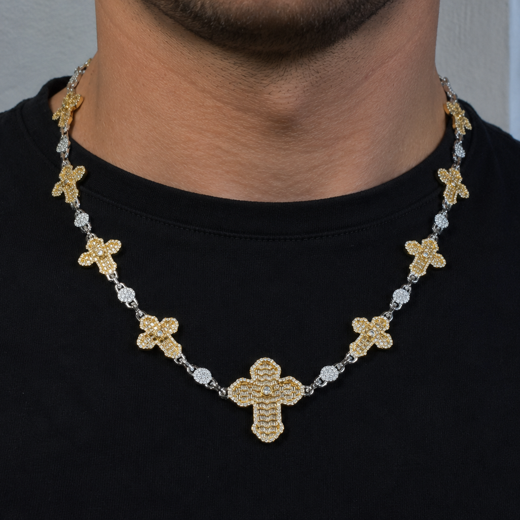Two-Tone Plated 925 Sterling Silver Moissanite Multi Cross