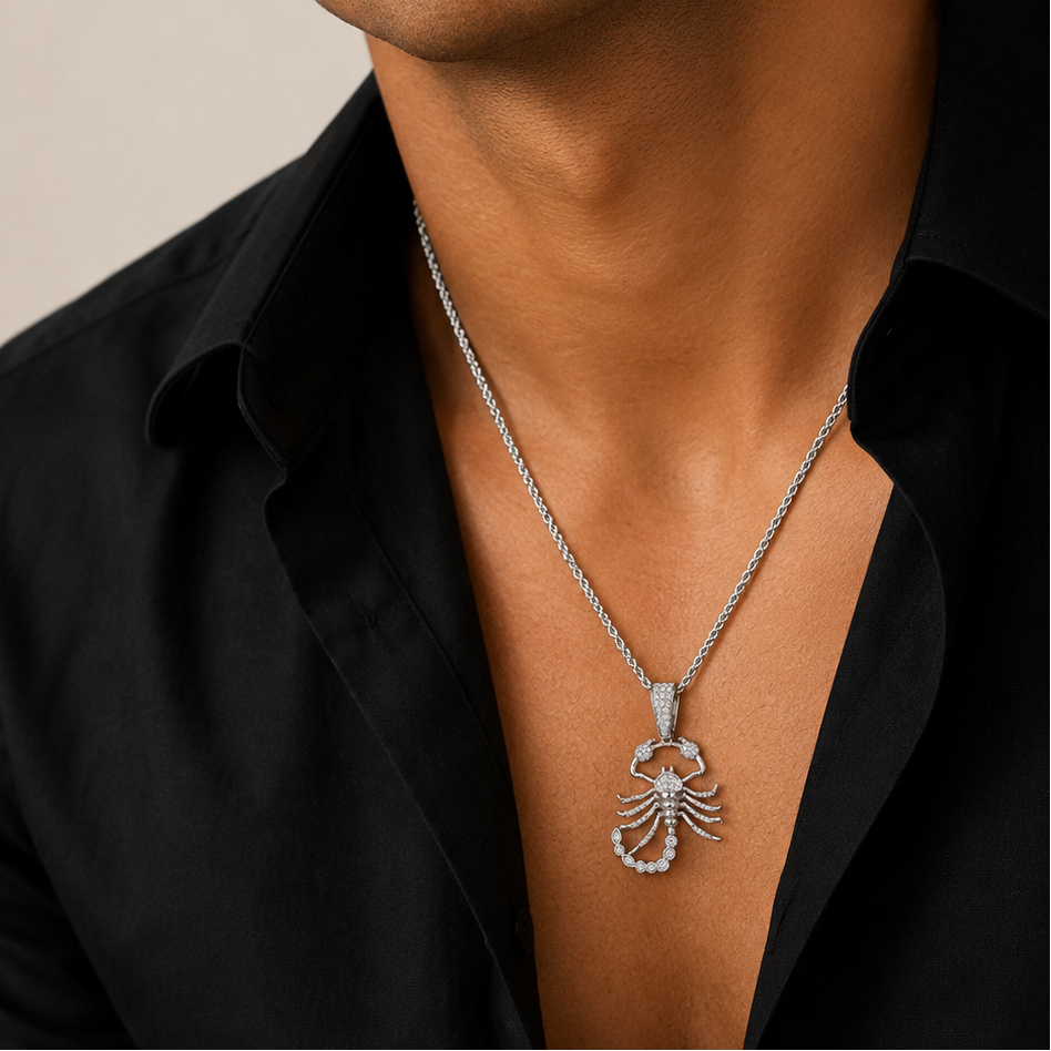 Rhodium Plated 925 Sterling Silver Moissanite Iced Scorpion Pendant Pendant - MGMP00023