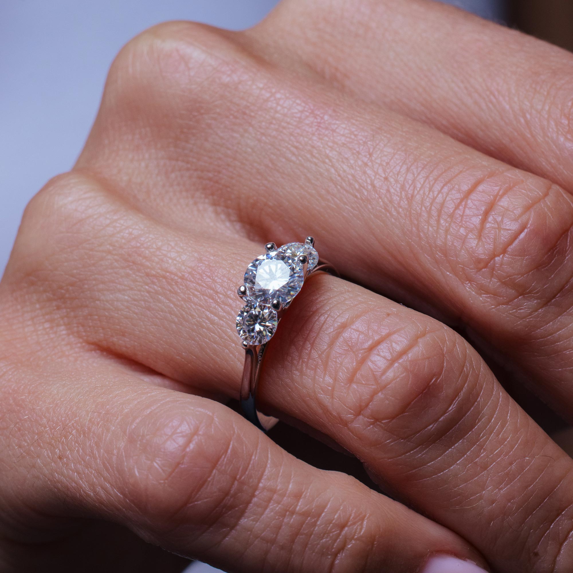 Silver 925 Rhodium Plated Past Present & Future Moissanite Ring 
