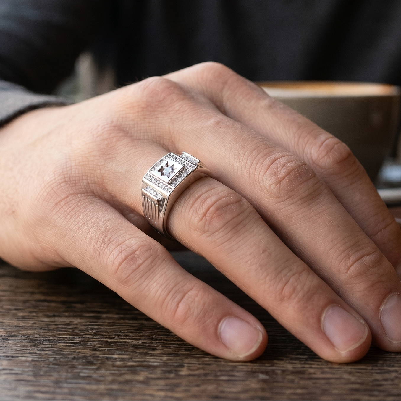 Rhodium Plated 925 Sterling Silver Moissanite Men's Statement Radiant Signet Ring - MGMR00045