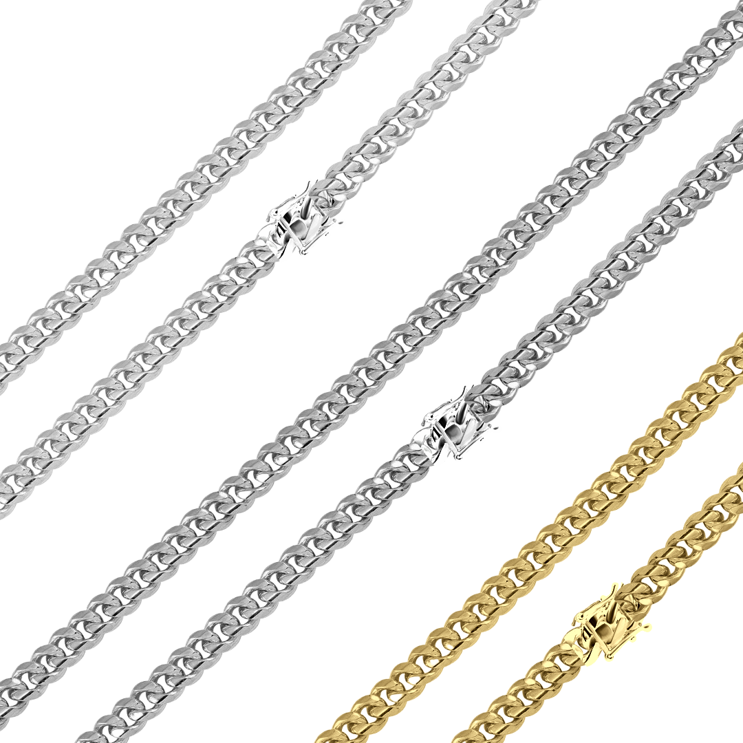 925 Sterling Silver Miami Cuban Box Lock Chain or Bracelet