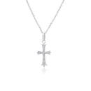 Rhodium Plated 925 Sterling Silver Moissanite Encrusted Fleur-De-Lis Cross 11mm x 18mm Pendant - MPAP0003