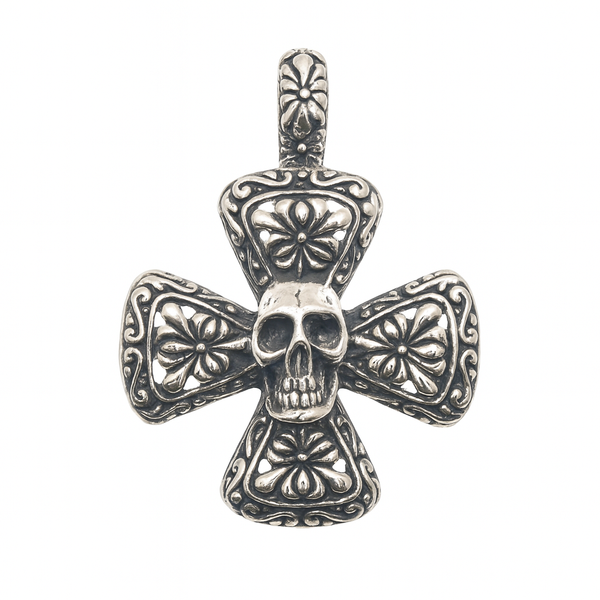 Oxidized 925 Sterling Silver Gothic Skull Cross 32mm Pendant - OXP00072