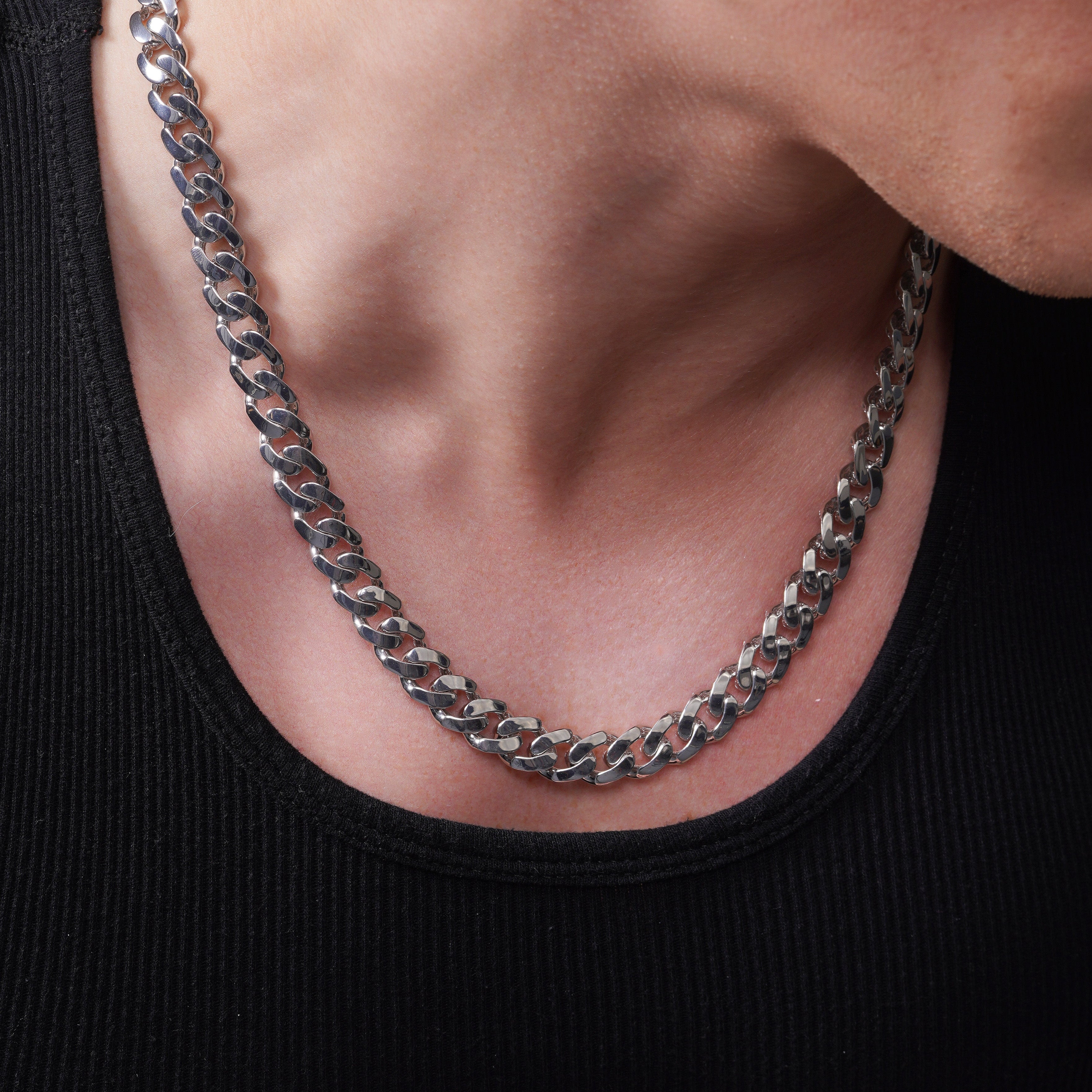 Rhodium Plated 925 Sterling Silver Miami Curb Link 10.5mm Rhodium Plated 925 Sterling Silver Miami Curb Link 10.5mm