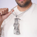 Colgante de cruz de plata de ley 925 rodiada con corte de diamante y circonita cúbica transparente de 26,5 mm x 38,4 mm - GMP00186