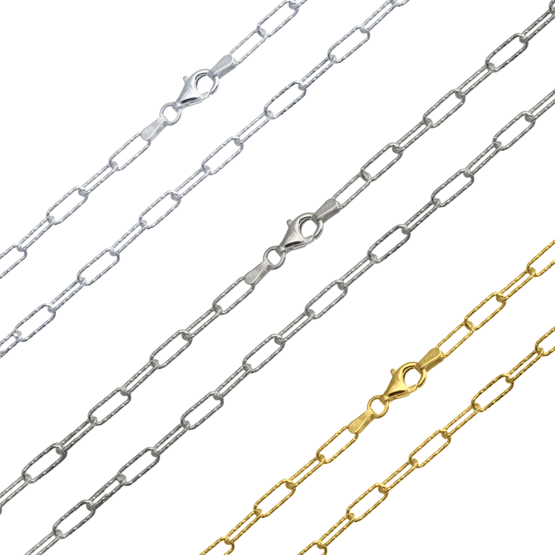 925 Sterling Silver Diamond Cut Paperclip Chain