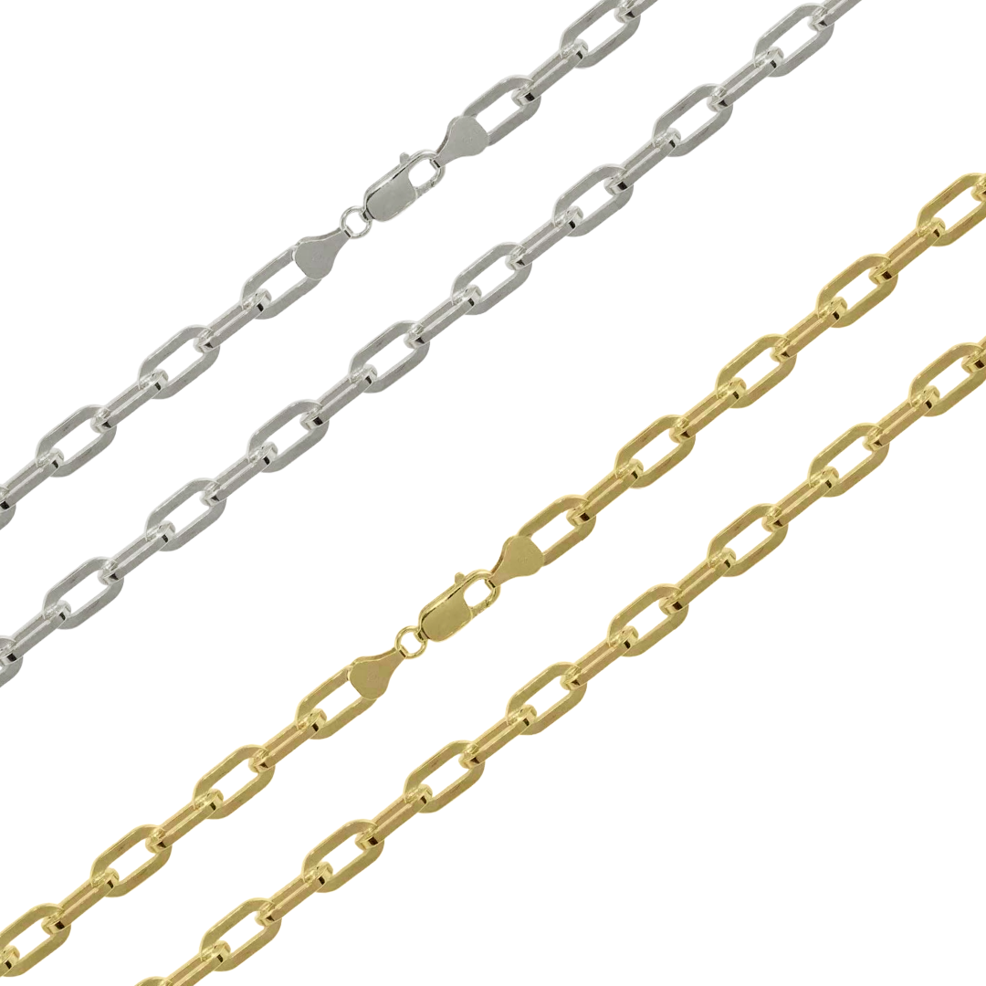 925 Sterling Silver Wide Oval Diamond Cut Paperclip Chain or Bracelet