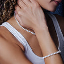 Fresh Water White Pearl Set with CZ Encrusted Sterling Silver Bead - PJS00001WHT