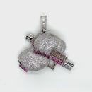 Rhodium Plated 925 Sterling Silver Cocking Gun Clear Brown and Red CZ Pendant - SLP00365