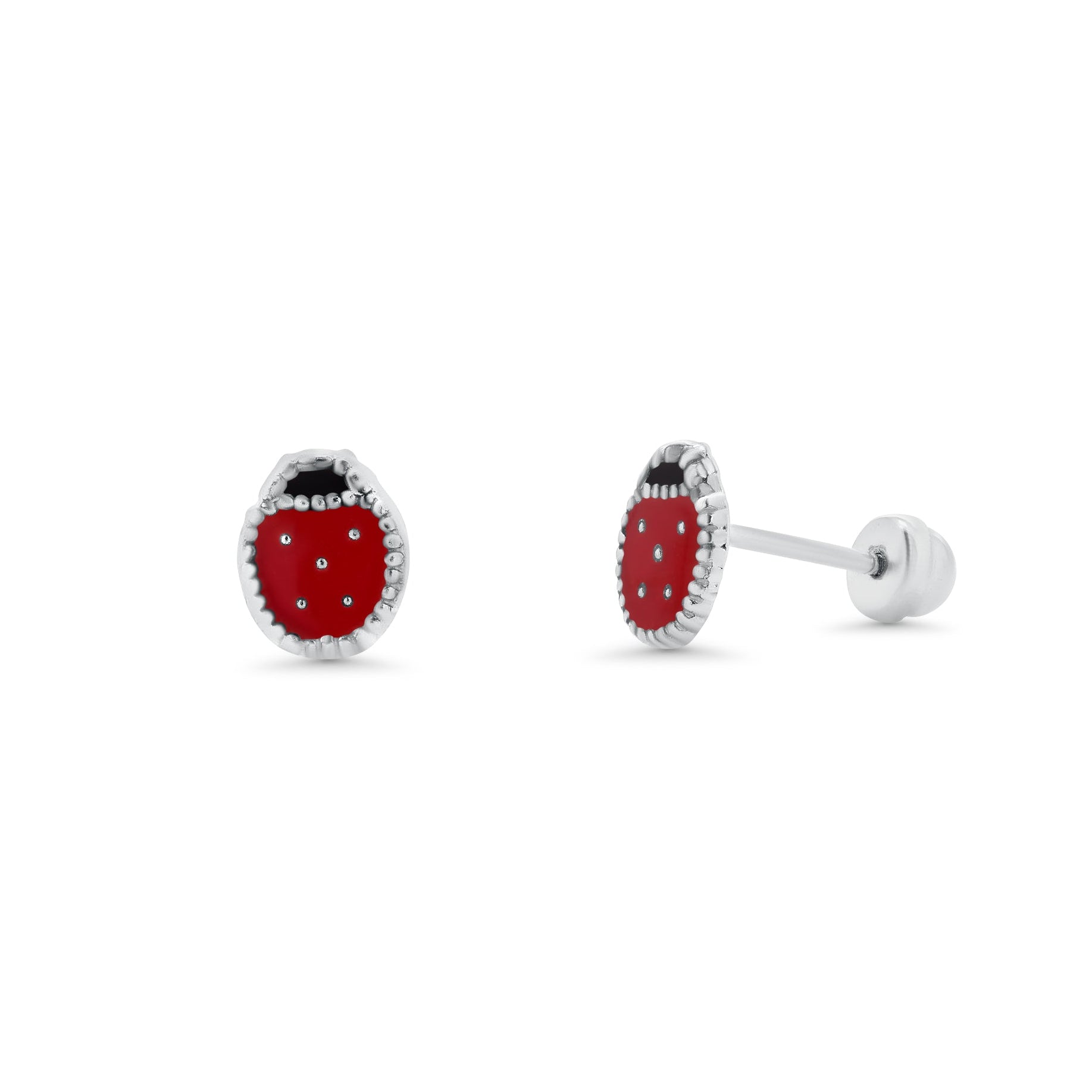 High Polished 925 Silver Enamel Ladybug Earrings - SIL00017