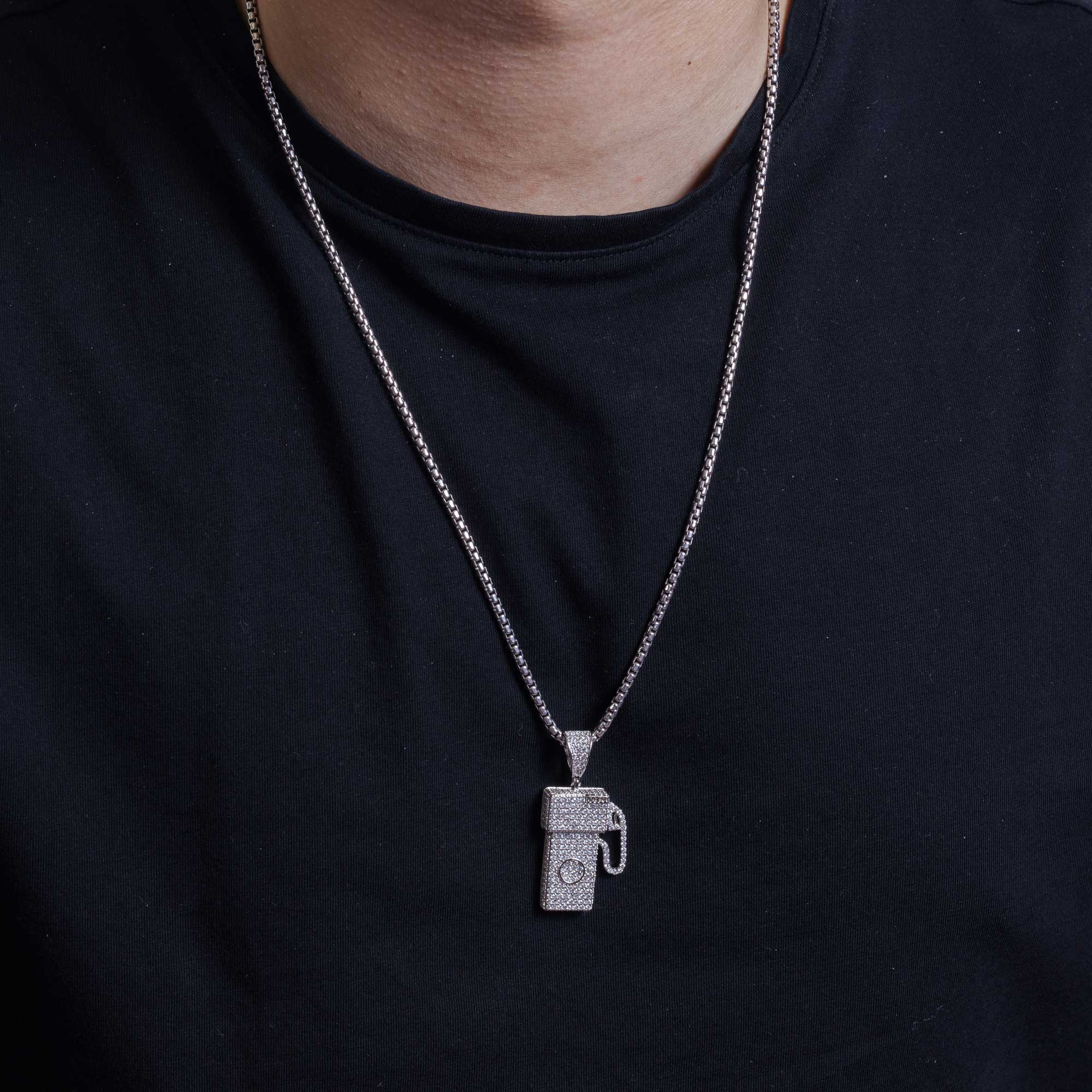 Colgante hip hop con bomba de gasolina y circonitas cúbicas en plata de ley 925 rodiada - SLP00006