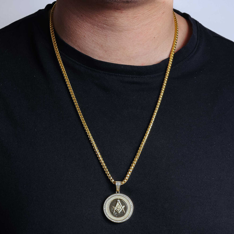 Colgante de Hip Hop con medallón de signo masónico chapado en oro de plata 925 - SLP00019GP