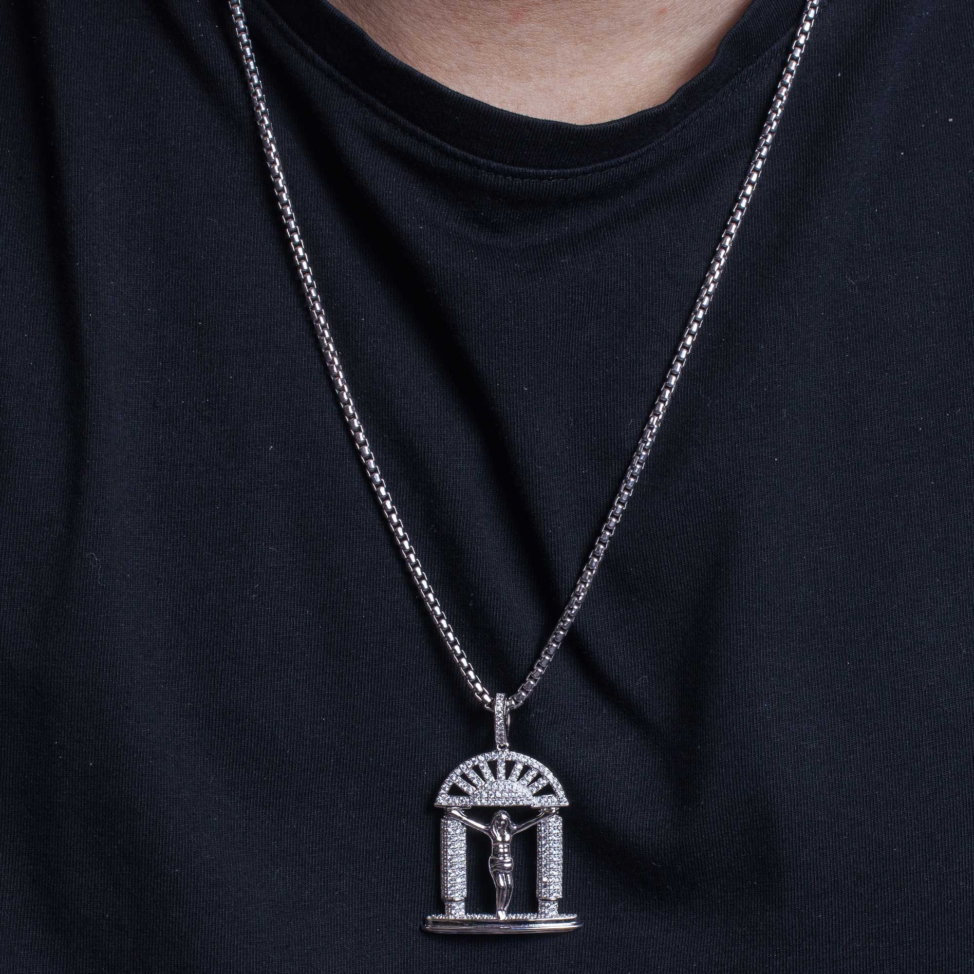 Colgante de hip hop con crucifijo y circonita cúbica en plata de ley 925 bañada en rodio - SLP00041.