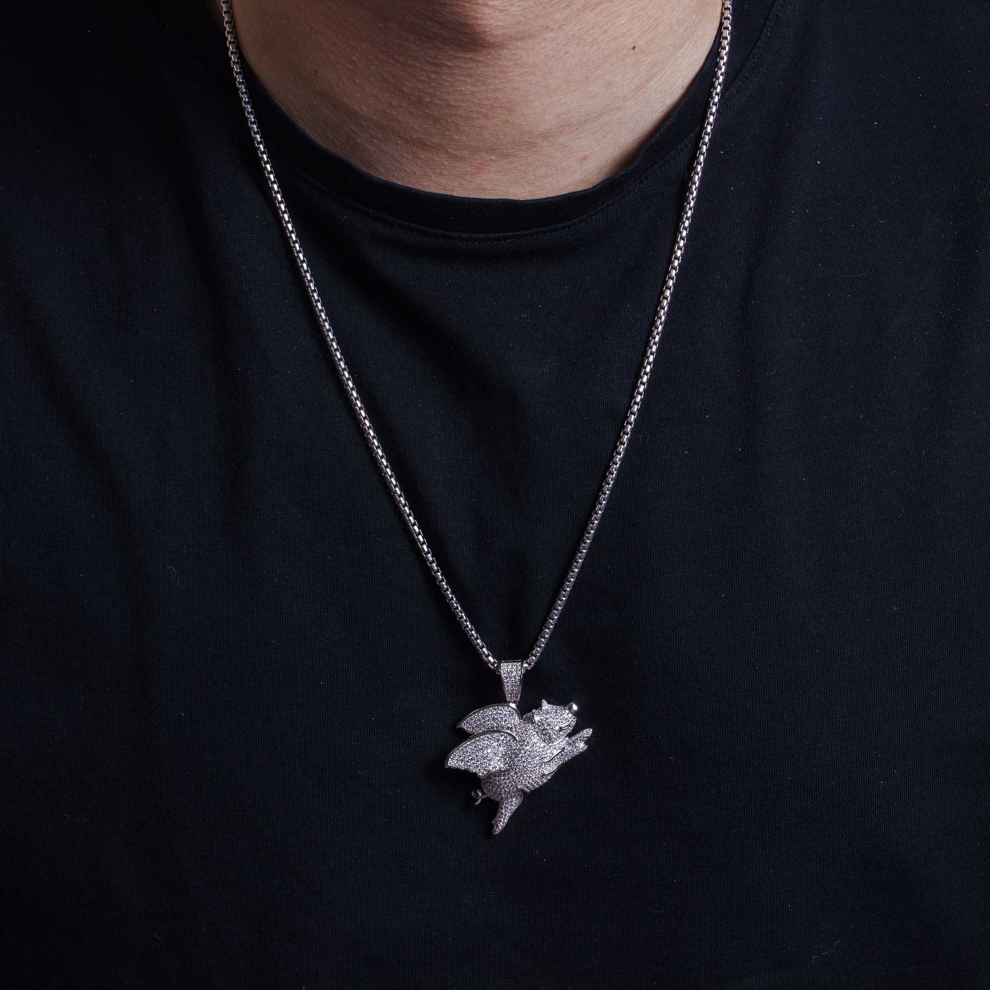 Colgante hip hop de cerdo volador con circonitas cúbicas en plata de ley 925 rodiada - SLP00051