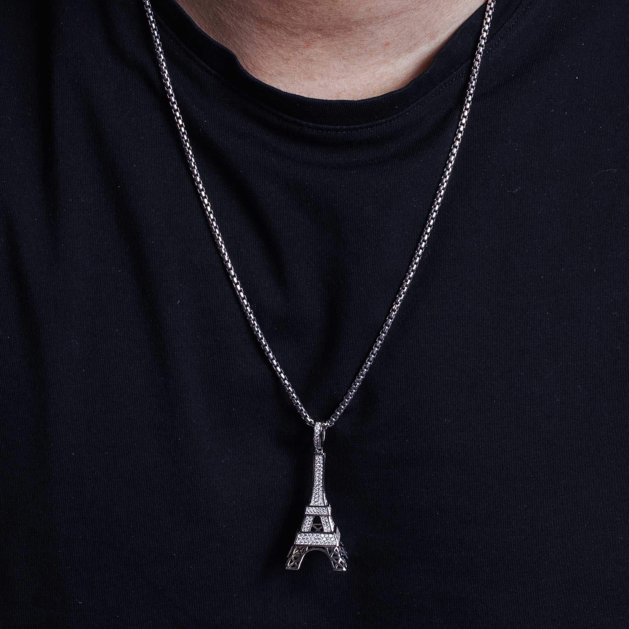 Colgante Hip Hop de la Torre Eiffel con circonitas cúbicas en plata de ley 925 rodiada - SLP00053