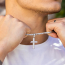 Rhodium Plated 925 Sterling Silver CZ Tube Cross Hip Hop Pendant - SLP00076