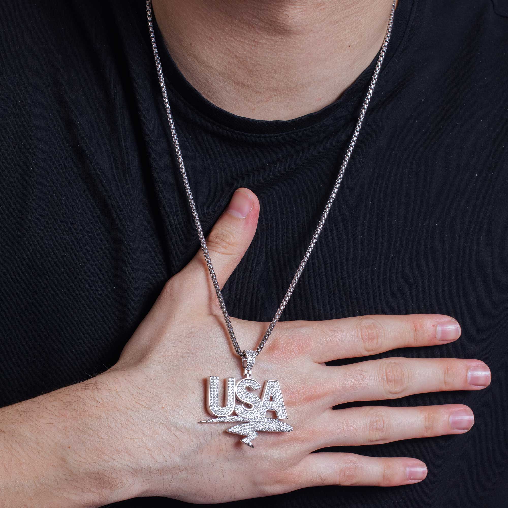 Colgante de plata de ley 925 rodiada con circonitas cúbicas estilo hip hop estadounidense - SLP00247