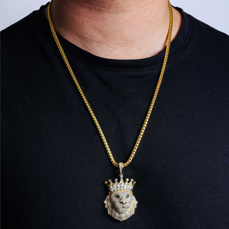 Colgante de plata 925 chapado en oro CZ King Lion Hip Hop - SLP00274GP