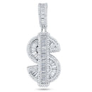 Rhodium Plated 925 Sterling Silver Baguette CZ Dollar Sign Pendant - SLP00295