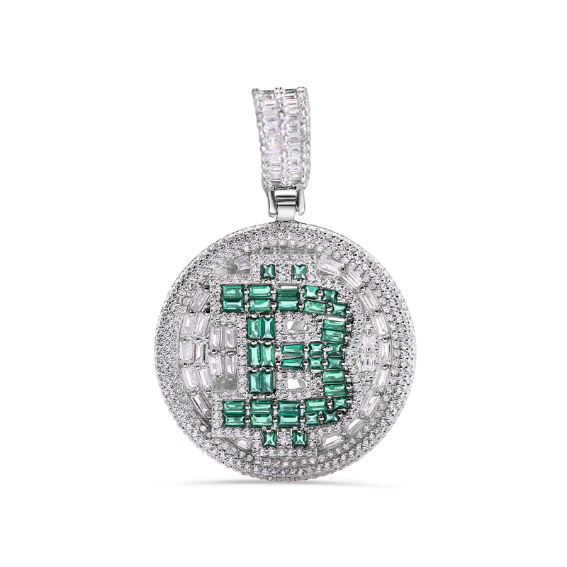 Bisel chapado en rodio de plata 925 para moneda baguette colgante de circonita verde claro y rojo - SLP00356