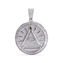 Rhodium Plated 925 Sterling Silver Round Illuminati Eye Baguette and Round CZ Pendant - SLP00438