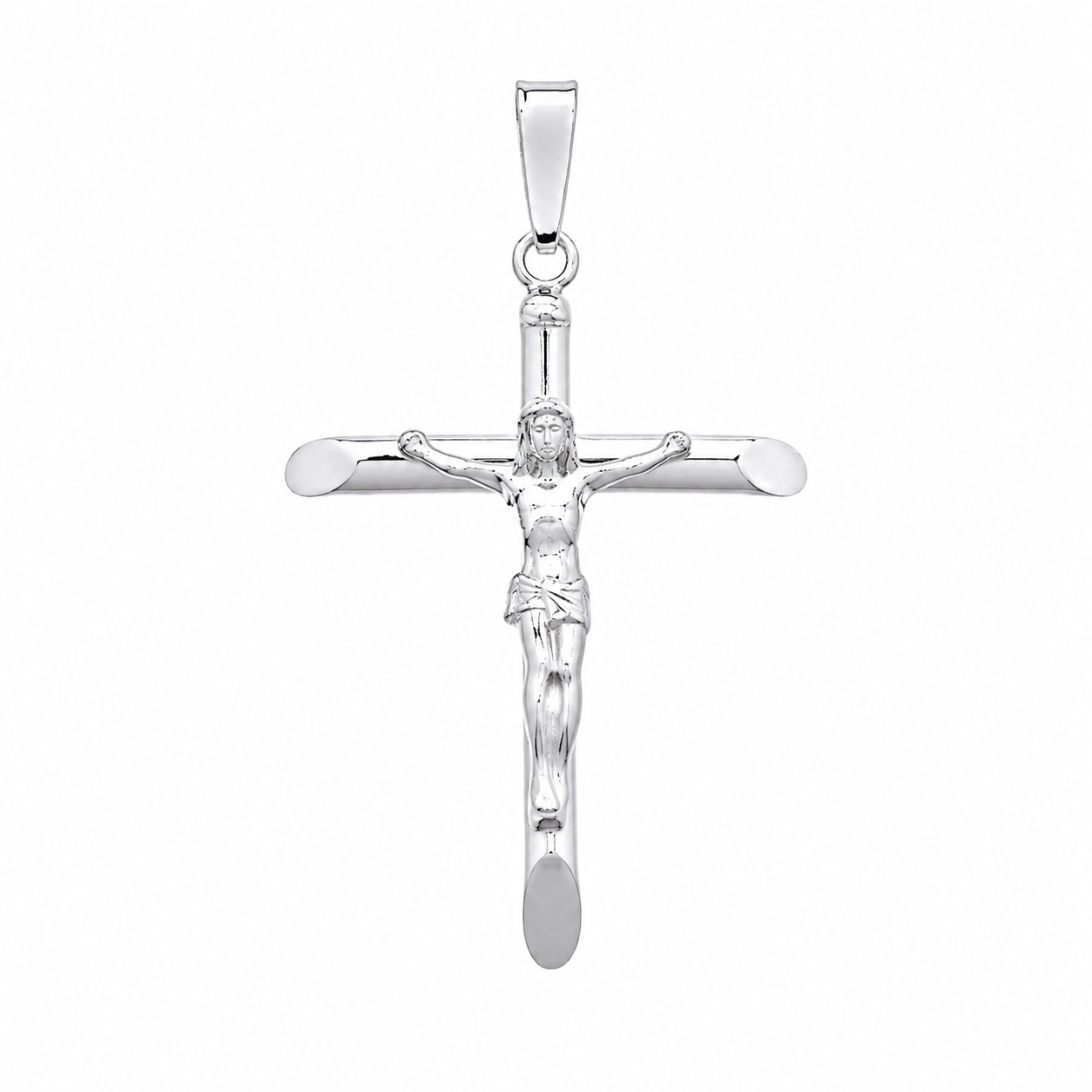 Colgante de cruz con asa soldada en plata de ley 925 rodiada - SOP00131RH