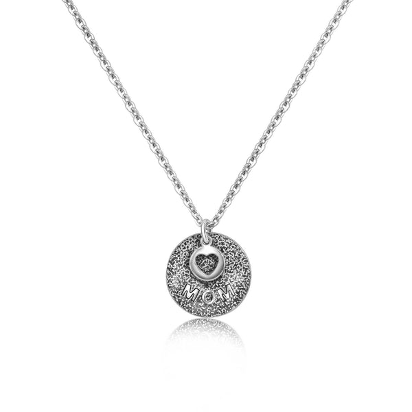 Rhodium Plated 925 Sterling Silver Mom and Heart Cutout Necklace Pendant - SOP00178