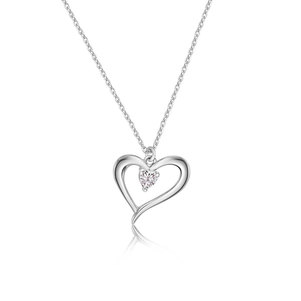 Rhodium Plated 925 Sterling Silver Heart Clear CZ Necklace Pendant - SOP00181