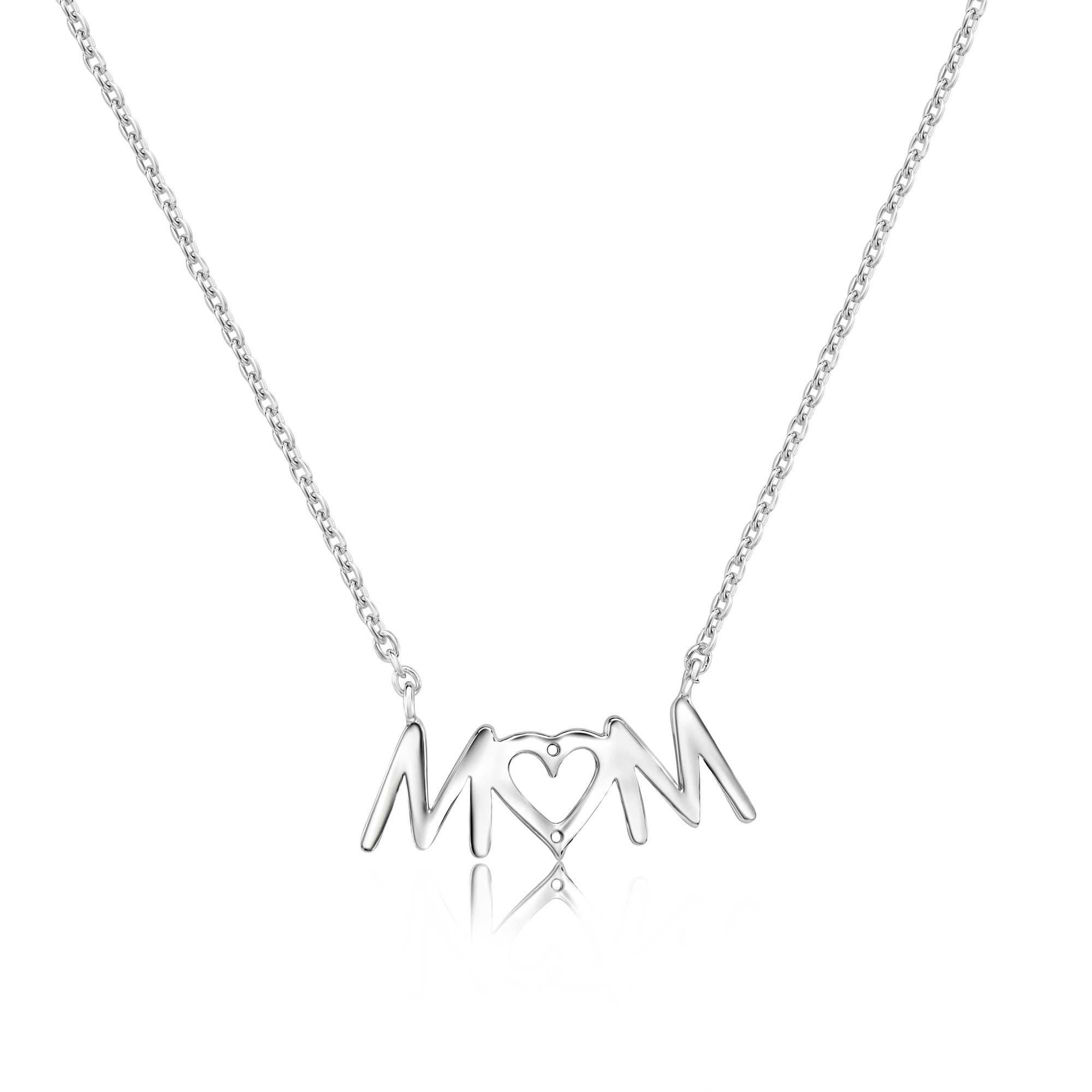 Collar con colgante de corazón de mamá en plata de ley 925 rodiada con circonitas transparentes - SOP00184